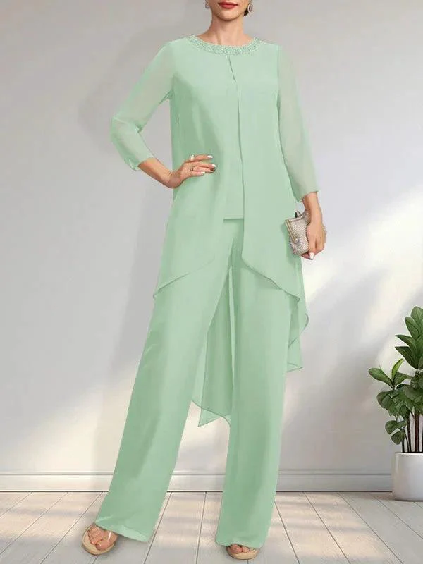 Separates Jumpsuit/Pantsuit Scoop Floor-Length Chiffon Mother of the Bride Dress With Sequins Beading - Image 27