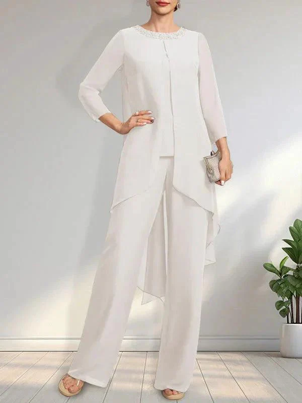 Separates Jumpsuit/Pantsuit Scoop Floor-Length Chiffon Mother of the Bride Dress With Sequins Beading - Image 28