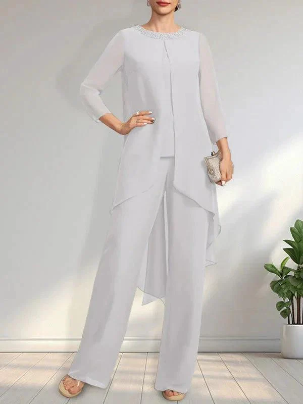 Separates Jumpsuit/Pantsuit Scoop Floor-Length Chiffon Mother of the Bride Dress With Sequins Beading - Image 29