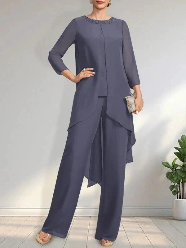 Separates Jumpsuit/Pantsuit Scoop Floor-Length Chiffon Mother of the Bride Dress With Sequins Beading - Image 3