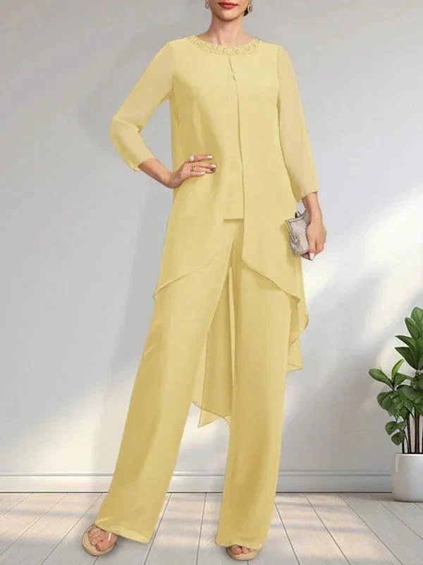 Separates Jumpsuit/Pantsuit Scoop Floor-Length Chiffon Mother of the Bride Dress With Sequins Beading - Image 30