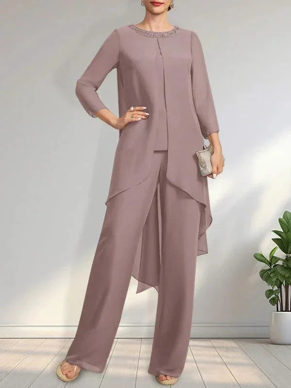 Separates Jumpsuit/Pantsuit Scoop Floor-Length Chiffon Mother of the Bride Dress With Sequins Beading - Image 4