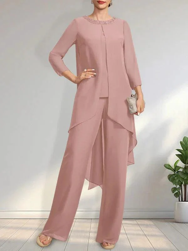 Separates Jumpsuit/Pantsuit Scoop Floor-Length Chiffon Mother of the Bride Dress With Sequins Beading - Image 5
