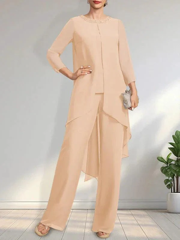 Separates Jumpsuit/Pantsuit Scoop Floor-Length Chiffon Mother of the Bride Dress With Sequins Beading - Image 6