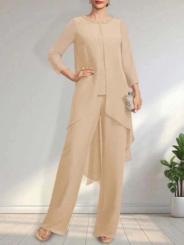 Separates Jumpsuit/Pantsuit Scoop Floor-Length Chiffon Mother of the Bride Dress With Sequins Beading - Image 7