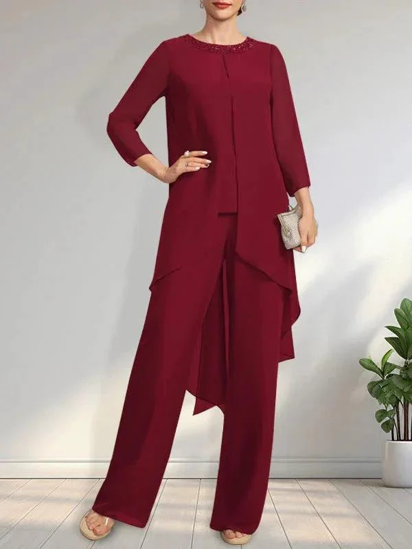 Separates Jumpsuit/Pantsuit Scoop Floor-Length Chiffon Mother of the Bride Dress With Sequins Beading - Image 8