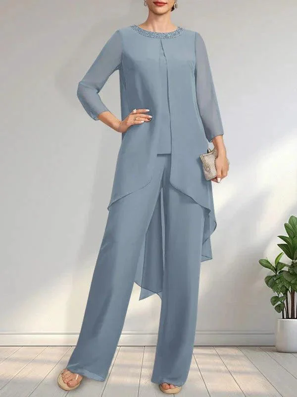 Separates Jumpsuit/Pantsuit Scoop Floor-Length Chiffon Mother of the Bride Dress With Sequins Beading - Image 9