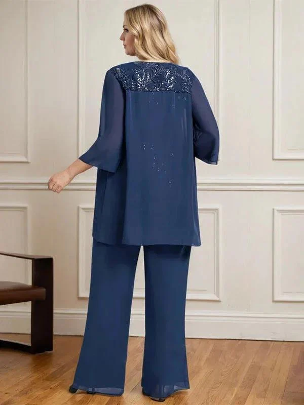 Separates Jumpsuit/Pantsuit Scoop Floor-Length Lace Chiffon Mother of the Bride Dress With Sequins - Image 10
