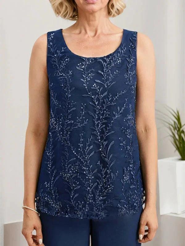Separates Jumpsuit/Pantsuit Scoop Floor-Length Lace Chiffon Mother of the Bride Dress With Sequins - Image 7