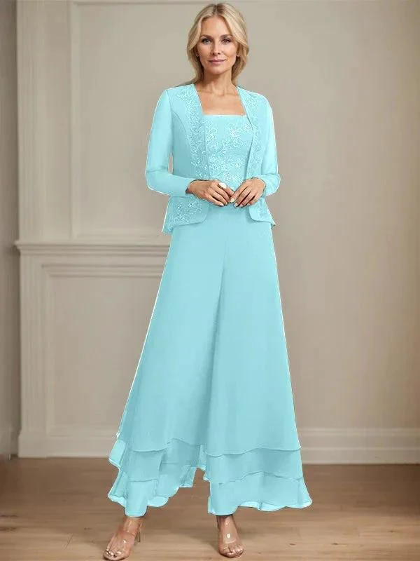 Separates Jumpsuit/Pantsuit Square Ankle-Length Lace Chiffon Mother of the Bride Dress With Sequins - Image 12