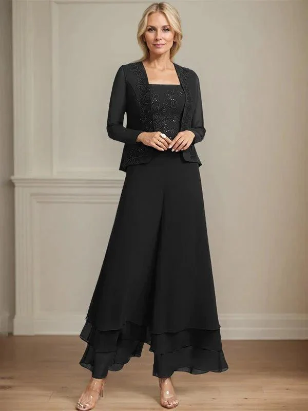 Separates Jumpsuit/Pantsuit Square Ankle-Length Lace Chiffon Mother of the Bride Dress With Sequins - Image 13