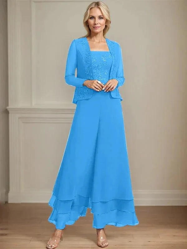 Separates Jumpsuit/Pantsuit Square Ankle-Length Lace Chiffon Mother of the Bride Dress With Sequins - Image 14