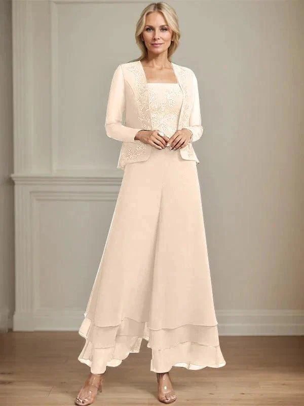 Separates Jumpsuit/Pantsuit Square Ankle-Length Lace Chiffon Mother of the Bride Dress With Sequins - Image 15