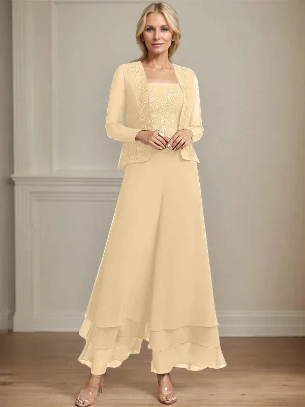 Separates Jumpsuit/Pantsuit Square Ankle-Length Lace Chiffon Mother of the Bride Dress With Sequins - Image 17
