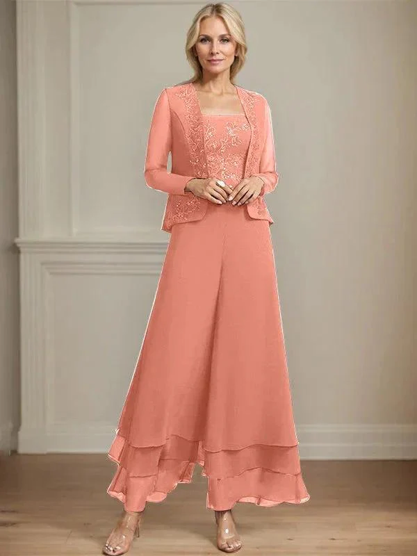 Separates Jumpsuit/Pantsuit Square Ankle-Length Lace Chiffon Mother of the Bride Dress With Sequins - Image 18