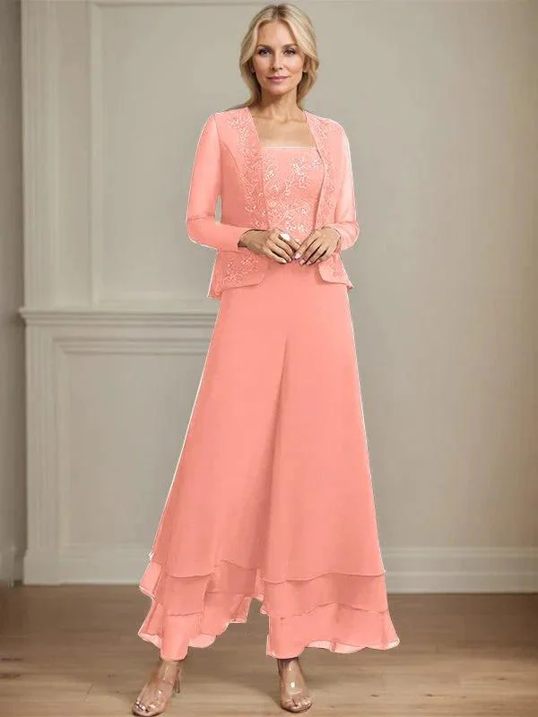 Separates Jumpsuit/Pantsuit Square Ankle-Length Lace Chiffon Mother of the Bride Dress With Sequins - Image 19
