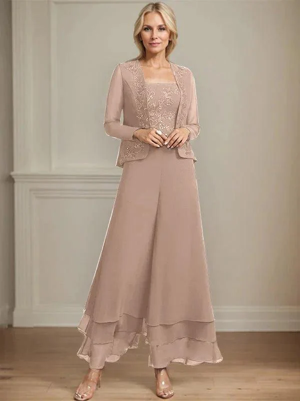 Separates Jumpsuit/Pantsuit Square Ankle-Length Lace Chiffon Mother of the Bride Dress With Sequins - Image 20