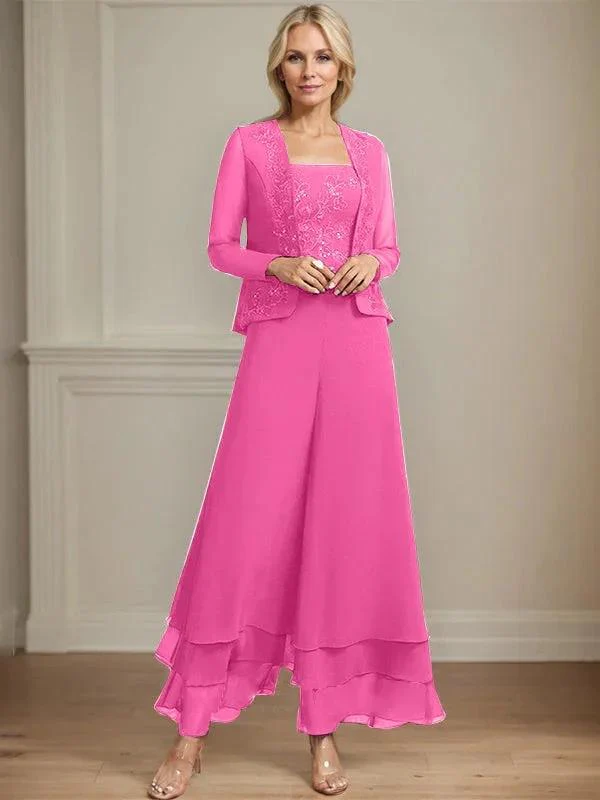 Separates Jumpsuit/Pantsuit Square Ankle-Length Lace Chiffon Mother of the Bride Dress With Sequins - Image 21