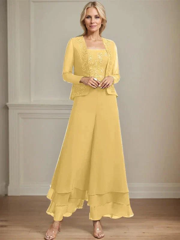 Separates Jumpsuit/Pantsuit Square Ankle-Length Lace Chiffon Mother of the Bride Dress With Sequins - Image 22