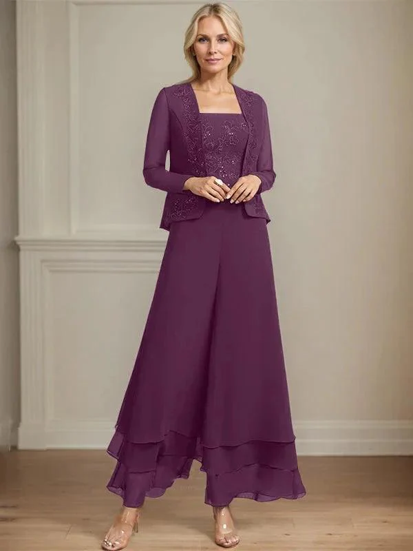 Separates Jumpsuit/Pantsuit Square Ankle-Length Lace Chiffon Mother of the Bride Dress With Sequins - Image 23