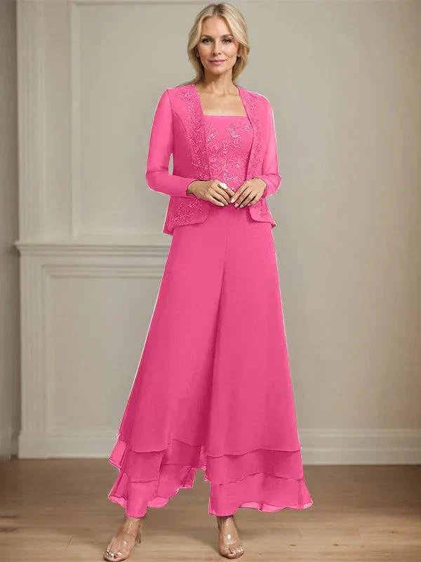 Separates Jumpsuit/Pantsuit Square Ankle-Length Lace Chiffon Mother of the Bride Dress With Sequins - Image 24