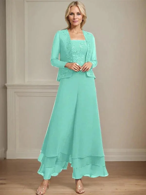 Separates Jumpsuit/Pantsuit Square Ankle-Length Lace Chiffon Mother of the Bride Dress With Sequins - Image 26
