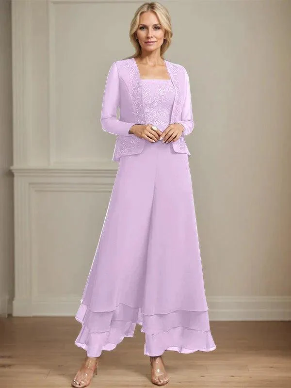 Separates Jumpsuit/Pantsuit Square Ankle-Length Lace Chiffon Mother of the Bride Dress With Sequins - Image 27