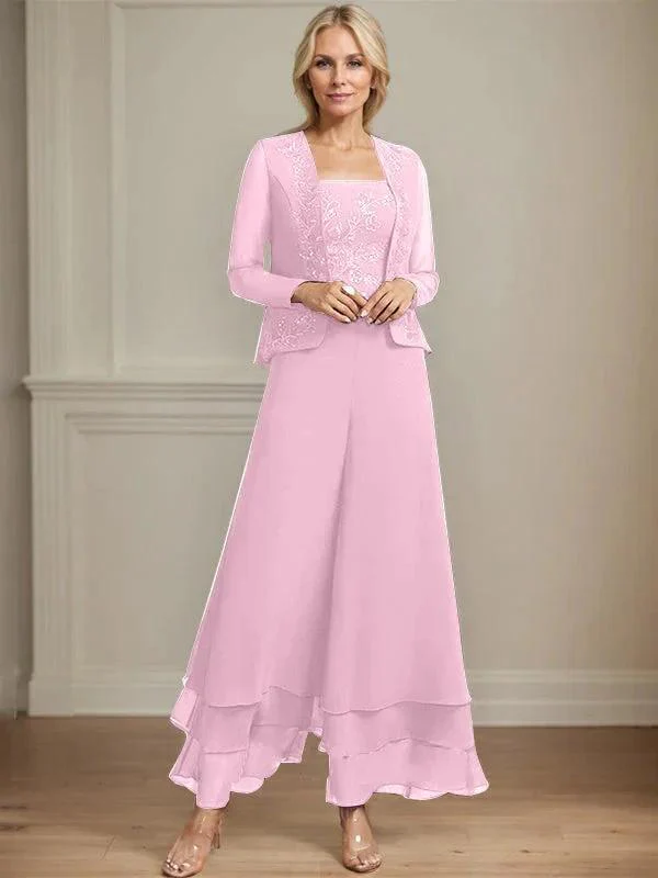 Separates Jumpsuit/Pantsuit Square Ankle-Length Lace Chiffon Mother of the Bride Dress With Sequins - Image 29