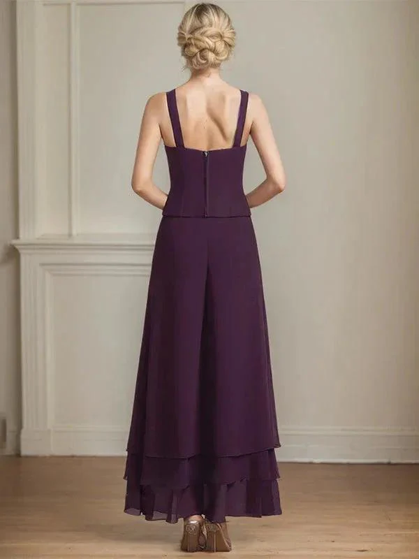 Separates Jumpsuit/Pantsuit Square Ankle-Length Lace Chiffon Mother of the Bride Dress With Sequins - Image 3
