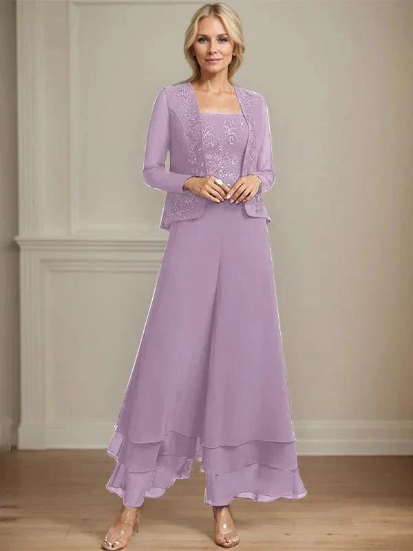 Separates Jumpsuit/Pantsuit Square Ankle-Length Lace Chiffon Mother of the Bride Dress With Sequins - Image 30