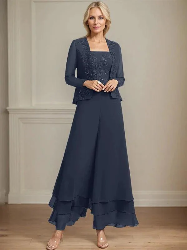 Separates Jumpsuit/Pantsuit Square Ankle-Length Lace Chiffon Mother of the Bride Dress With Sequins - Image 32