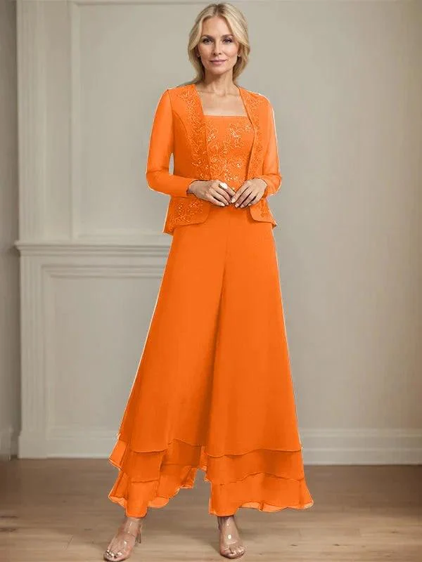 Separates Jumpsuit/Pantsuit Square Ankle-Length Lace Chiffon Mother of the Bride Dress With Sequins - Image 34