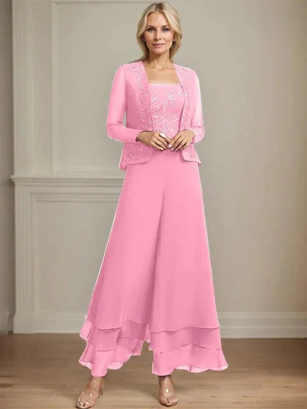 Separates Jumpsuit/Pantsuit Square Ankle-Length Lace Chiffon Mother of the Bride Dress With Sequins - Image 36