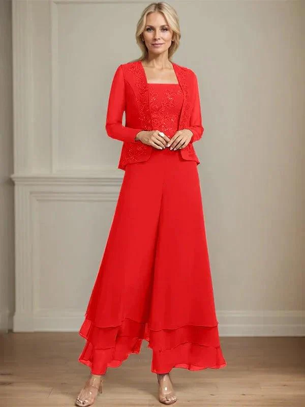 Separates Jumpsuit/Pantsuit Square Ankle-Length Lace Chiffon Mother of the Bride Dress With Sequins - Image 38