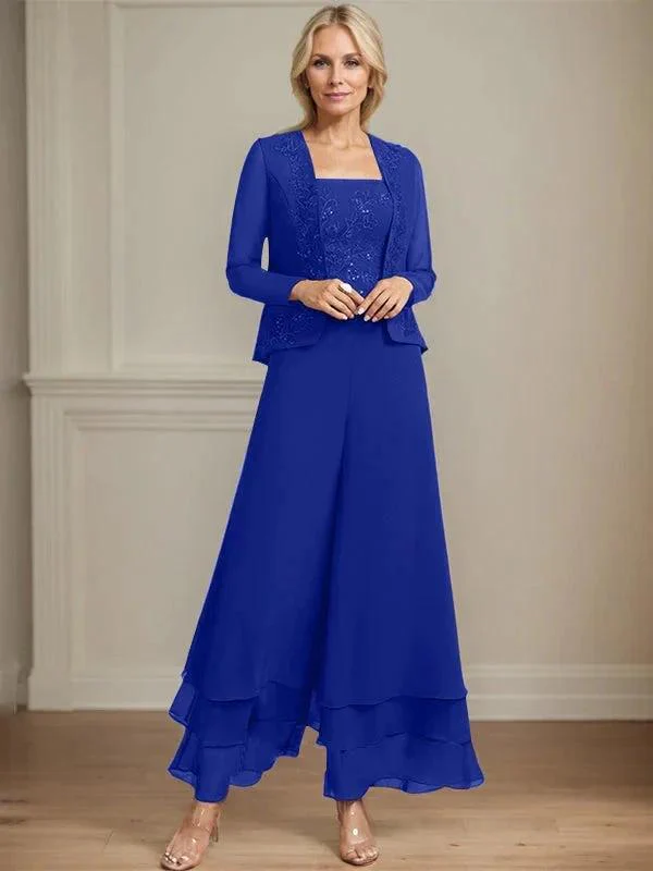 Separates Jumpsuit/Pantsuit Square Ankle-Length Lace Chiffon Mother of the Bride Dress With Sequins - Image 39