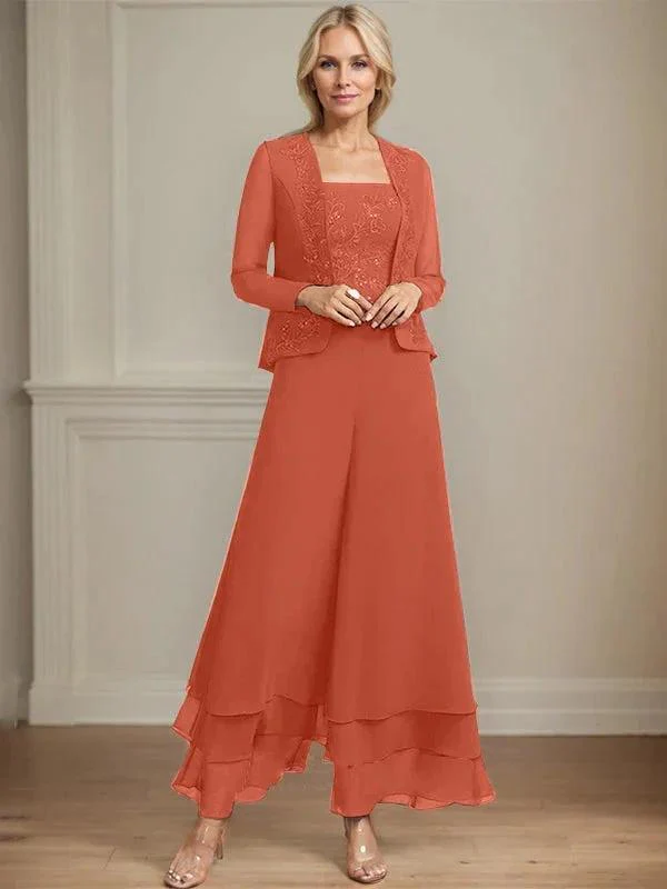 Separates Jumpsuit/Pantsuit Square Ankle-Length Lace Chiffon Mother of the Bride Dress With Sequins - Image 40