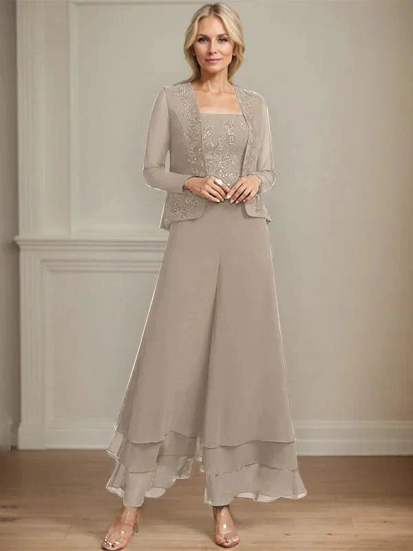 Separates Jumpsuit/Pantsuit Square Ankle-Length Lace Chiffon Mother of the Bride Dress With Sequins - Image 42
