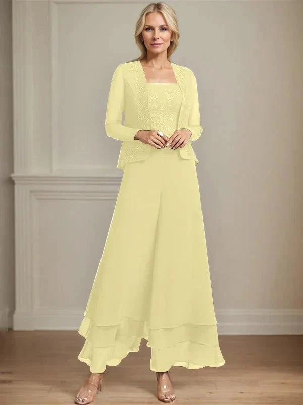Separates Jumpsuit/Pantsuit Square Ankle-Length Lace Chiffon Mother of the Bride Dress With Sequins - Image 48
