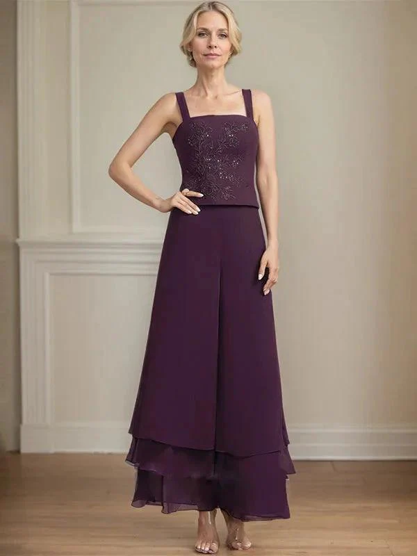 Separates Jumpsuit/Pantsuit Square Ankle-Length Lace Chiffon Mother of the Bride Dress With Sequins - Image 5