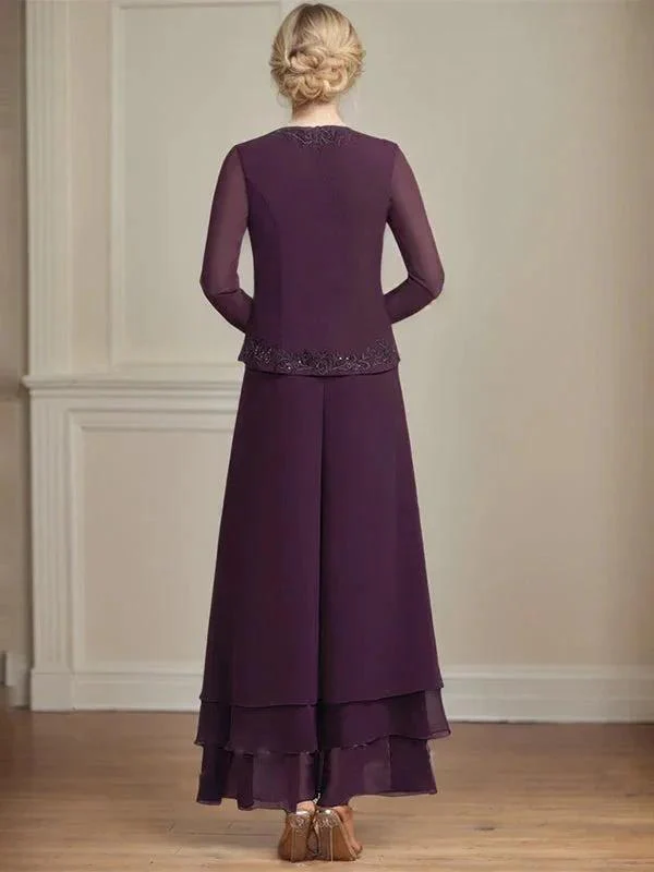 Separates Jumpsuit/Pantsuit Square Ankle-Length Lace Chiffon Mother of the Bride Dress With Sequins - Image 7