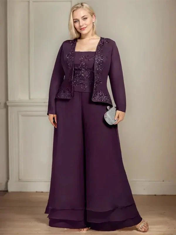 Separates Jumpsuit/Pantsuit Square Ankle-Length Lace Chiffon Mother of the Bride Dress With Sequins - Image 8