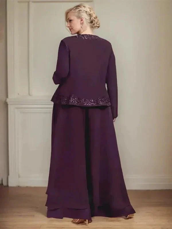 Separates Jumpsuit/Pantsuit Square Ankle-Length Lace Chiffon Mother of the Bride Dress With Sequins - Image 9