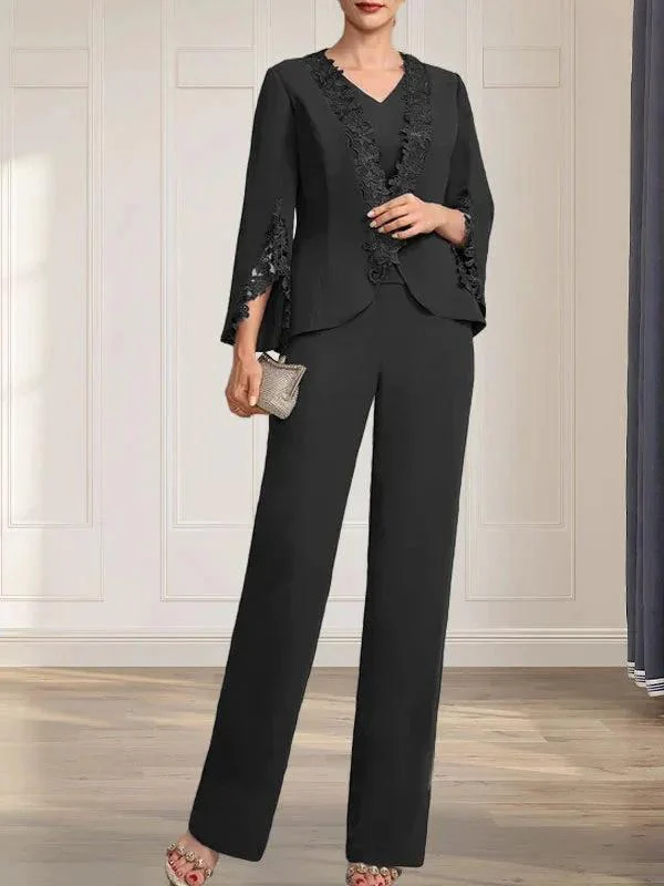Separates Jumpsuit/Pantsuit V-Neck Floor-Length Chiffon Mother of the Bride Dress - Image 11