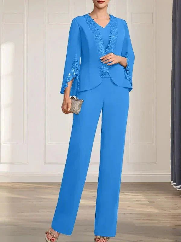 Separates Jumpsuit/Pantsuit V-Neck Floor-Length Chiffon Mother of the Bride Dress - Image 12