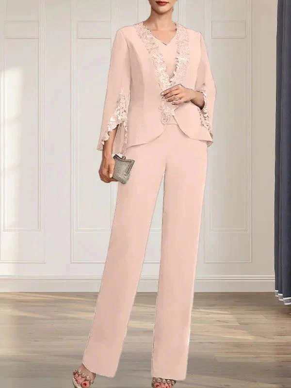 Separates Jumpsuit/Pantsuit V-Neck Floor-Length Chiffon Mother of the Bride Dress - Image 13