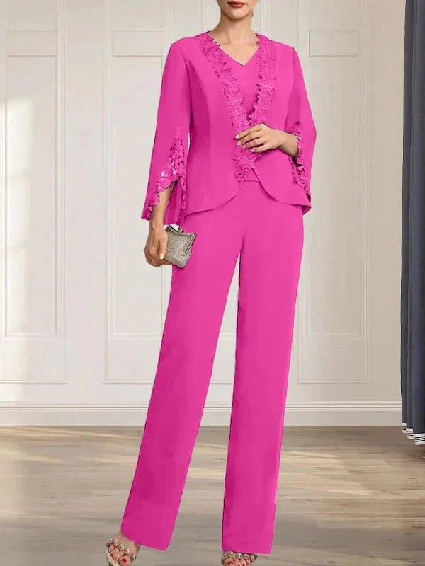 Separates Jumpsuit/Pantsuit V-Neck Floor-Length Chiffon Mother of the Bride Dress - Image 19