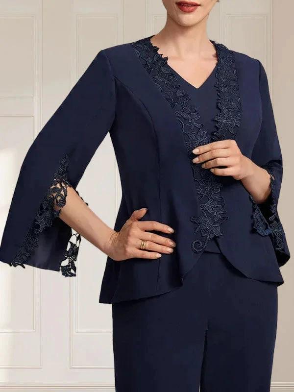 Separates Jumpsuit/Pantsuit V-Neck Floor-Length Chiffon Mother of the Bride Dress - Image 2