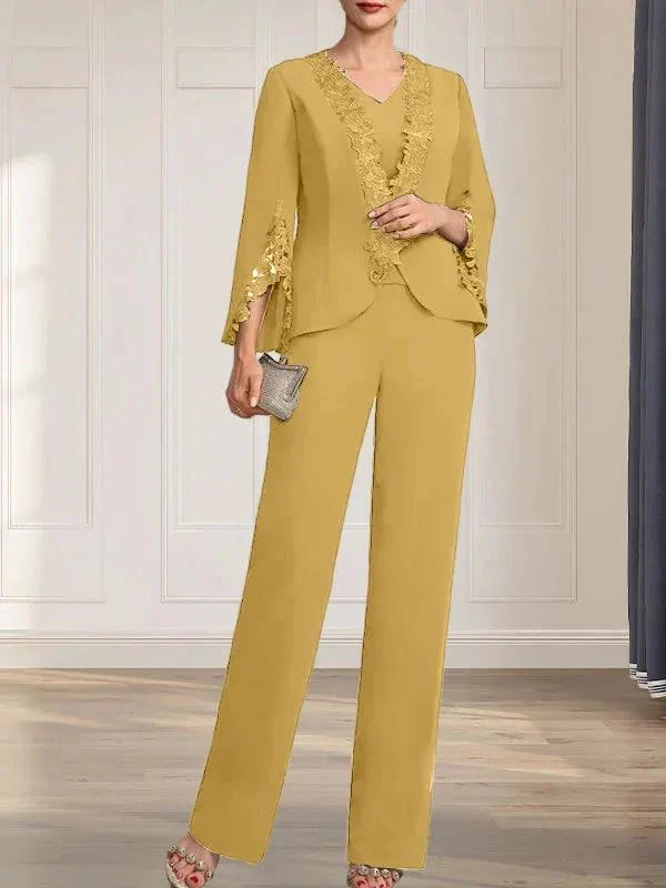 Separates Jumpsuit/Pantsuit V-Neck Floor-Length Chiffon Mother of the Bride Dress - Image 20
