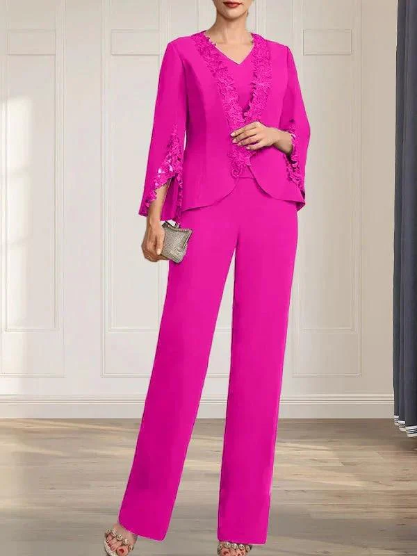 Separates Jumpsuit/Pantsuit V-Neck Floor-Length Chiffon Mother of the Bride Dress - Image 22