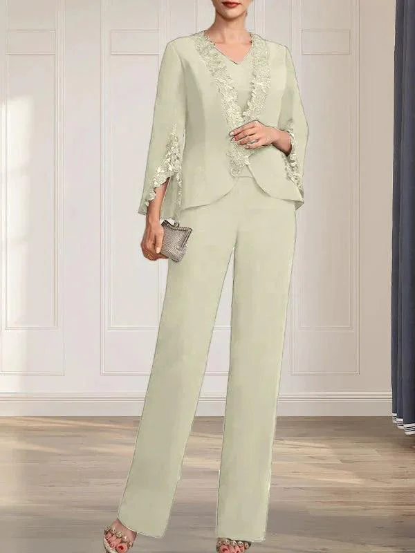 Separates Jumpsuit/Pantsuit V-Neck Floor-Length Chiffon Mother of the Bride Dress - Image 23